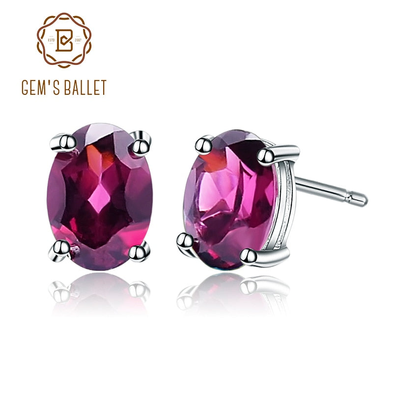 Gem&#39;s Ballet 4*6mm 1.05Ct Oval Natural Rhodolite Garnet Gemstone 925 Sterling Silver Stud Earrings Fashion Jewelry for Women