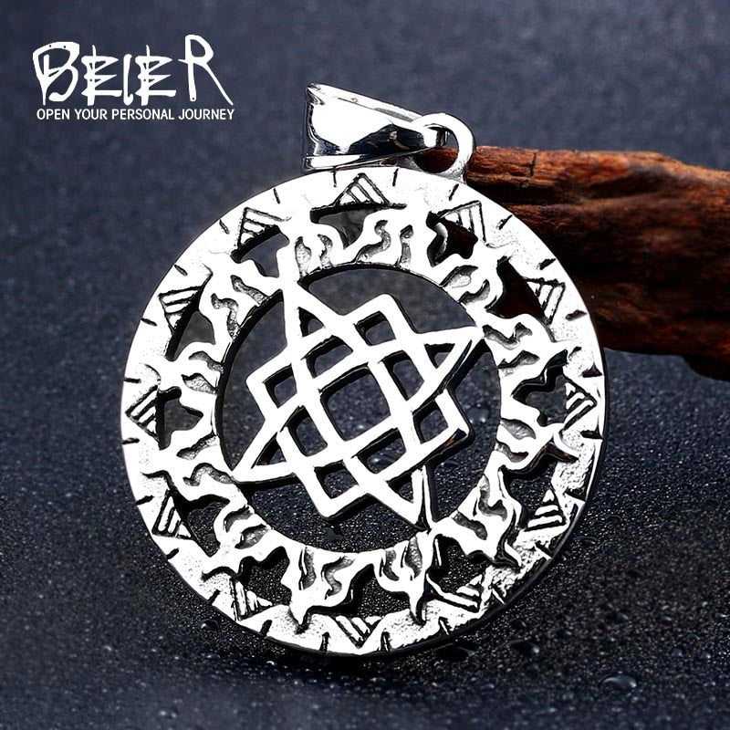 BEIER Steel Russian Carved Sided Pendants Necklace Norse Viking Charm Star Lada Signet Small Chorm jewelry For man LLBP8-301P