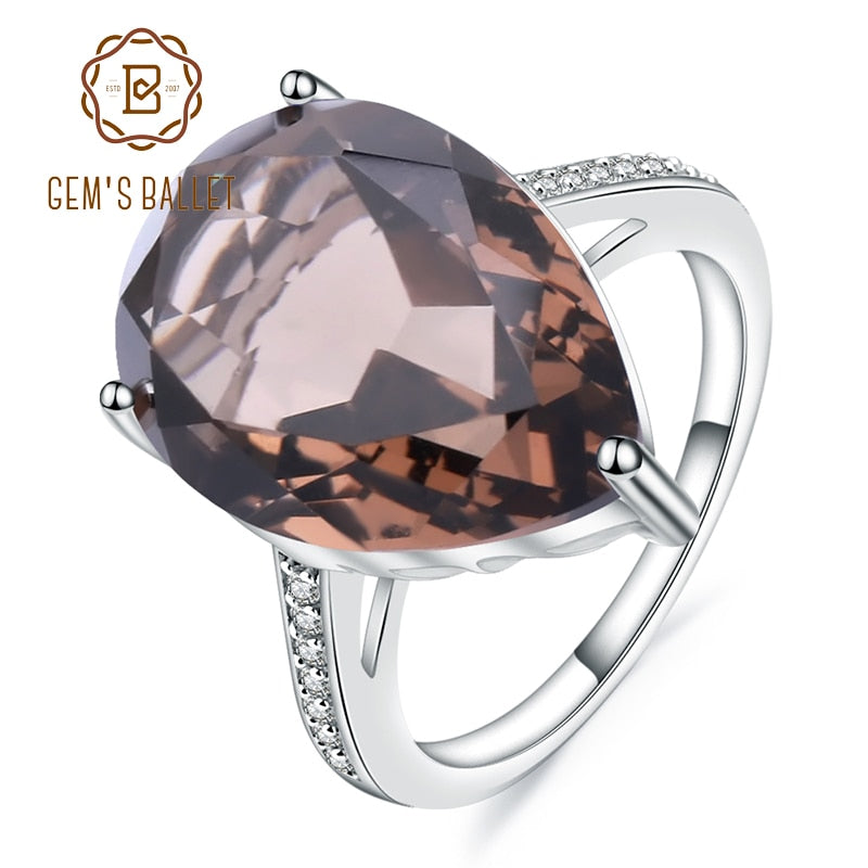 Gem&#39;s Ballet 10.68ct Natural Smoky Quartz Gemstone Cocktail Rings For Women 925 Sterling Silver Engagement Ring Fine Jewelry