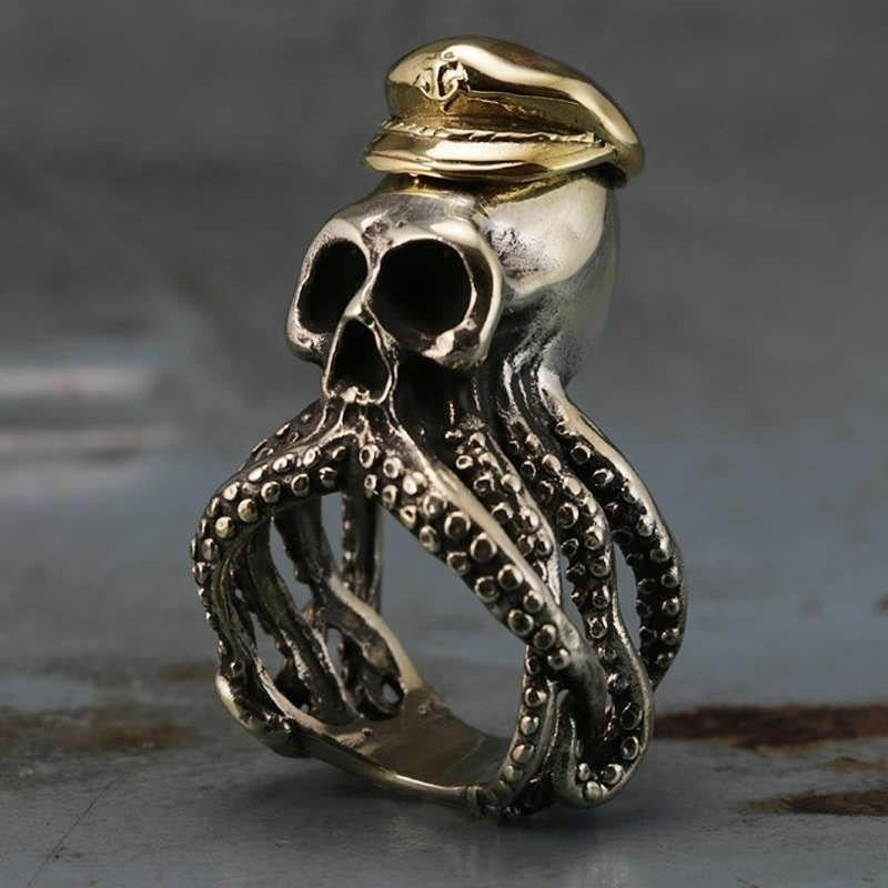 Mens 316L Stainless Steel Octopus Squid Tentacle Skull Captain Rings Navy Military Fashion Punk Biker Jewelry