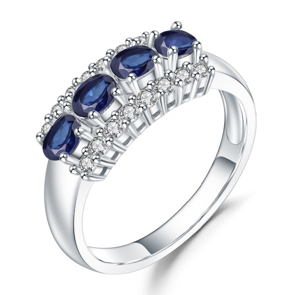 GEM&#39;S BALLET 0.92Ct Natural Blue Sapphire Ring 925 Sterling Silver Wedding Bands Rings For Women Valentine&#39;s Day Fine Jewelry