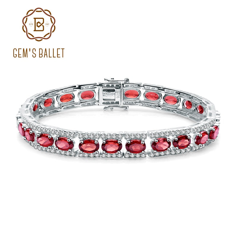 GEM&#39;S BALLET 0.6Ct Natural Garnet Gemstone 925 Sterling Silver Vintage Bracelets&amp;bangles For Women Wedding Engagement Jewelry 17cm
