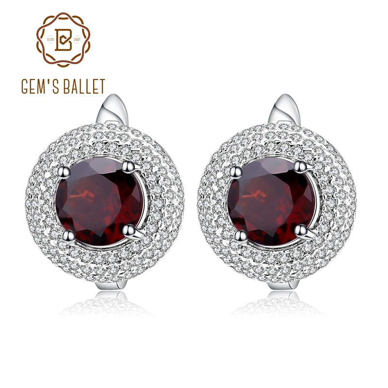 GEM&#39;S BALLET 4.73Ct Round Natural Red Garnet Wedding Earrings 925 Sterling Silver Gemstone Stud Earrings For Women Fine Jewelry
