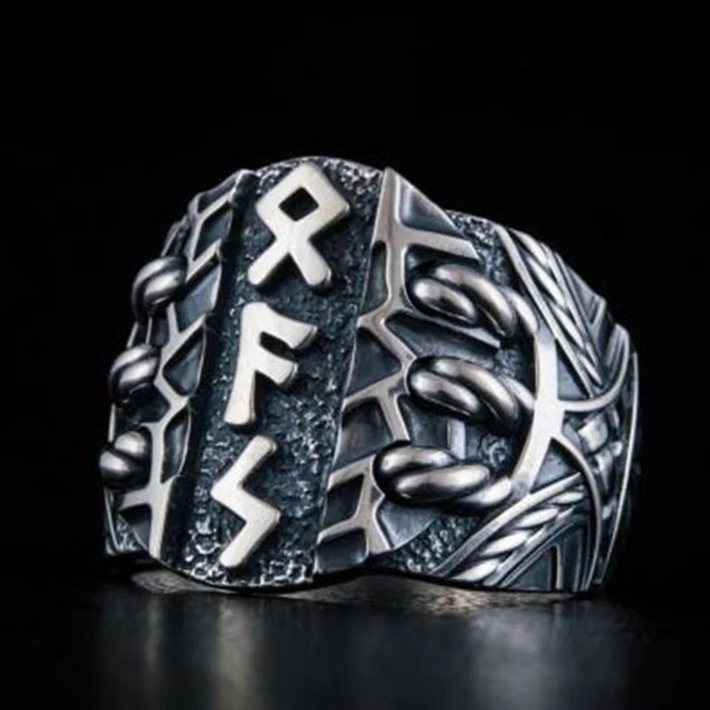 EYHIMD Viking Mens Fashion 316L Stainless Steel Ring Odin Norse Amulet Rune Jewelry Men Women Unique Biker Punk Jewelry