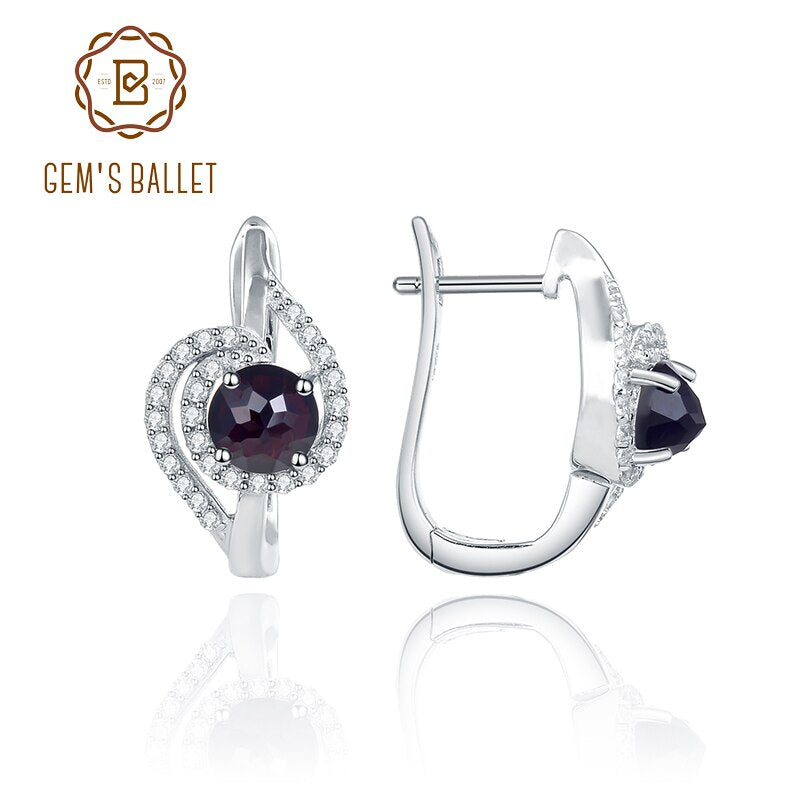 GEM&#39;S BALLET Natural Round Black Garnet Birthstone Stud Earrings For Women 925 Sterling Silver Gemstone Earrings Fine Jewelry