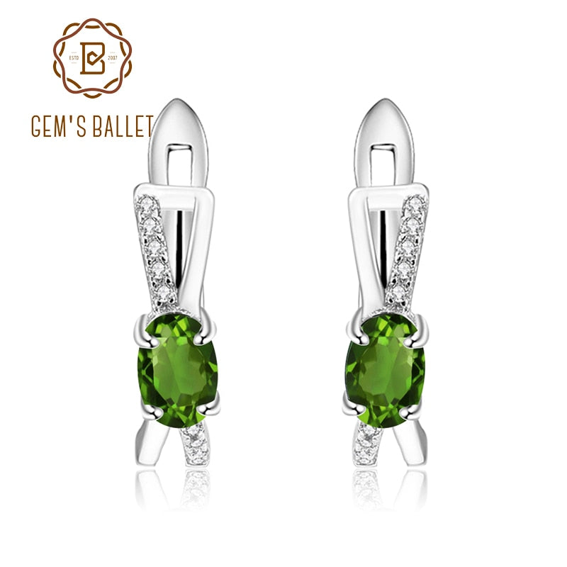 GEM&#39;S BALLET 925 Sterling Silver Fashion Earrings 1.06Ct Natural Chrome Diopside Gemstone Clip Earrings For Women Fine Jewelry Default Title