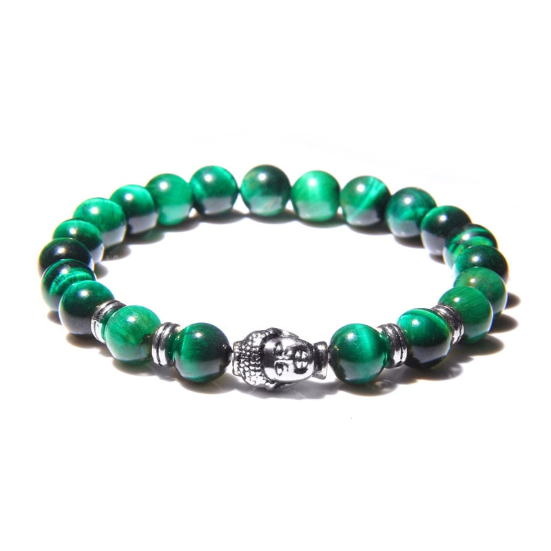 Green Tiger Eye Beads Bracelet Natural Stone Buddha Charm Bracelets for Women Men Handmad Jewelry