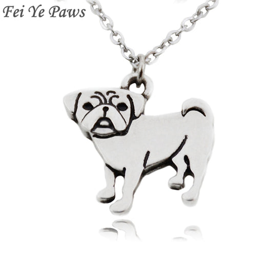 Boho Cute Cartoon Funny Pug Dog Charms Pendant Statement Necklace Collar Stainless Steel Chain Anime Necklaces for Women Jewelry