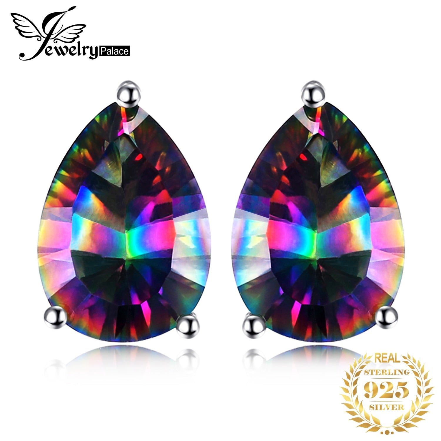 JewelryPalace 4.7ct Natural Rainbow Mystic Quartz 925 Sterling Silver Earring for Women Fashion Jewelry Trendy Gift New Arrival Default Title