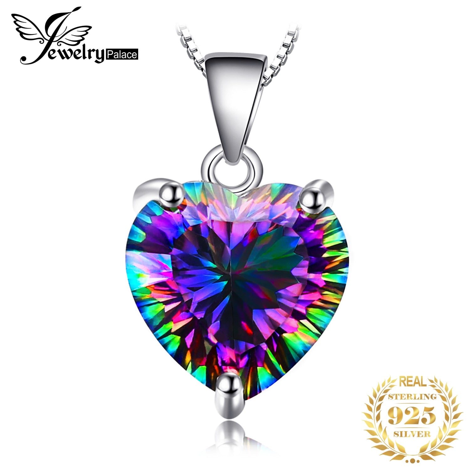 JewelryPalace Heart Natural Rainbow Fire Mystic Quartz 925 Sterling Silver Pendant Necklace for Women Gemstone Choker No Chain Default Title