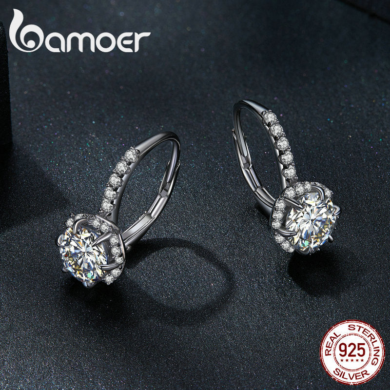 Bamoer D Color VVS1 EX 1CT Luxury Moissanite Ear Buckles 925 Sterling Silver Hoop Earrings for Women Wedding Engagement Jewelry