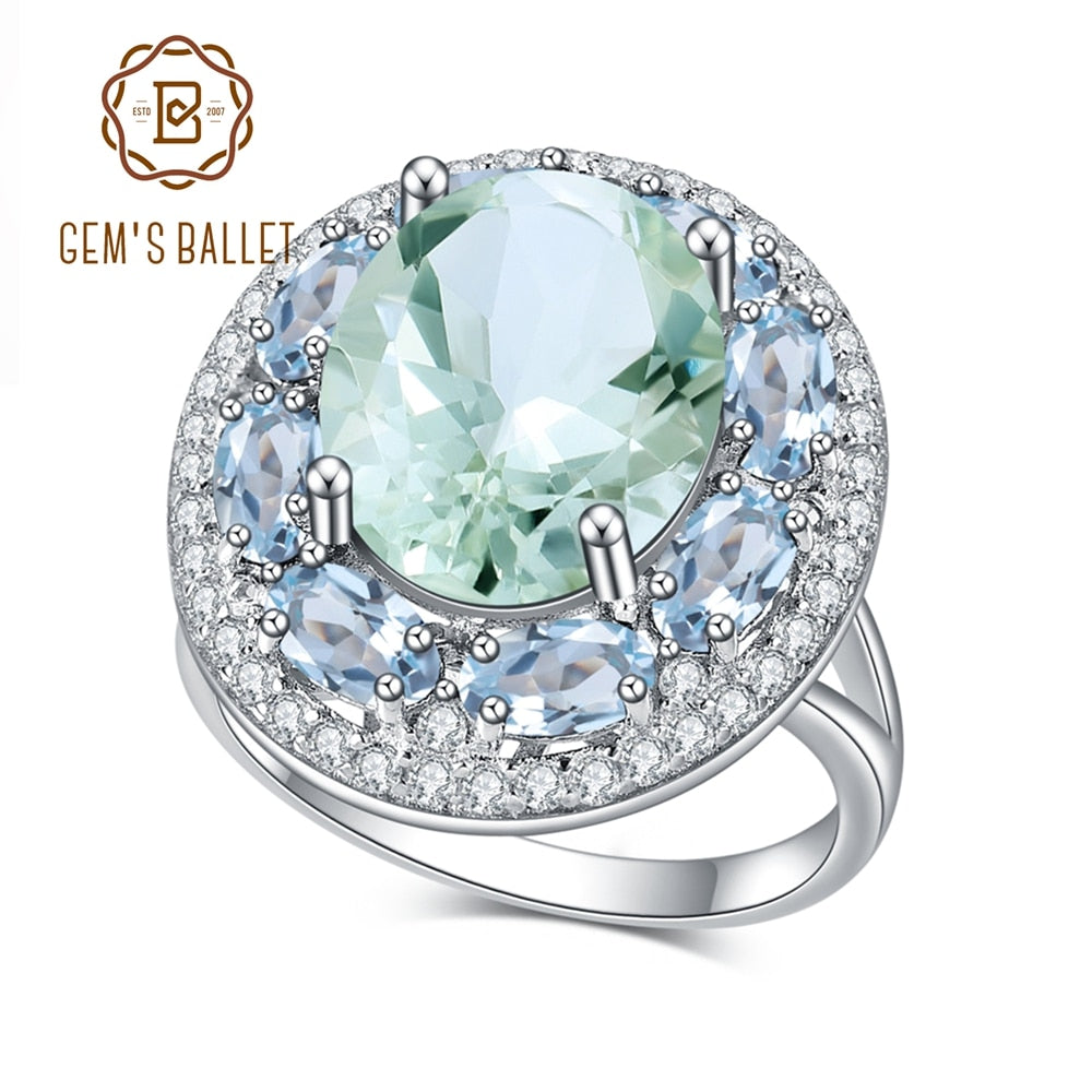 GEM&#39;S BALLET Green Amethyst 925 Sterling Silver Topaz Ring Created Gemstone For Women Anniversary Gifts Luxury Fine Jewelry