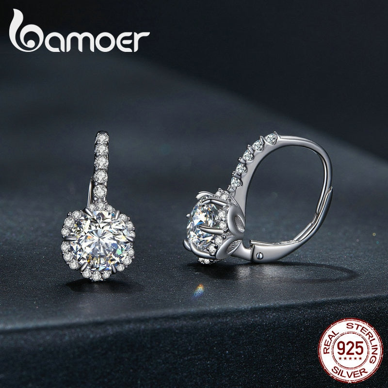 Bamoer D Color VVS1 EX 1CT Luxury Moissanite Ear Buckles 925 Sterling Silver Hoop Earrings for Women Wedding Engagement Jewelry