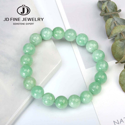 JD Natural Stone Myanmar Green Jade Beaded Bracelets Women Round Chalcedony Buddha Bead Yoga Bangles Energy Healing Jewelry Gift