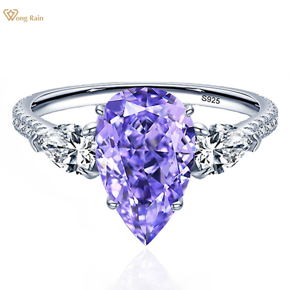 Wong Rain 925 Sterling Silver Pear Cut Lab 4.7CT Amethyst Citrine White Sapphire Gemstone Ring for Women Engagement Jewelry Gift