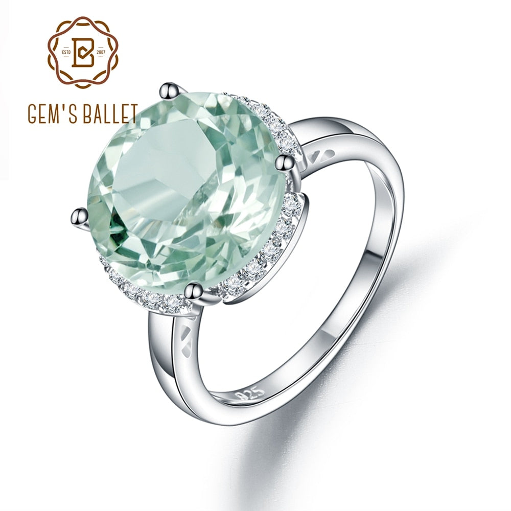 GEM&#39;S BALLET 925 Sterling Silver Green Amethyst Rings For Women Sparkling Wedding Fine Jewelry Wholesale Gift Party Jewelry