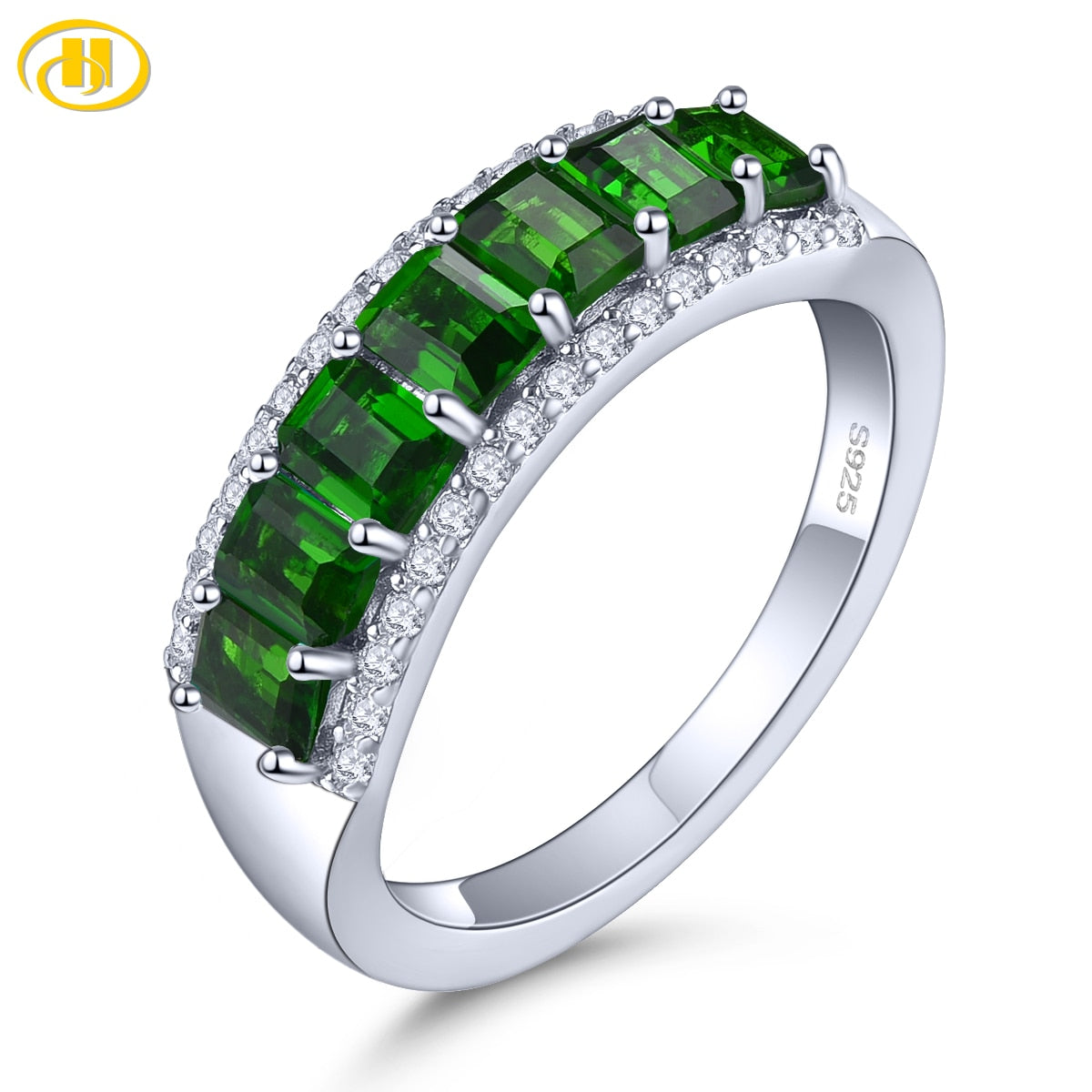 Natural Chrome Diopside Sterling Silver Rings 1.6 Carats Vivid Green Gemstone Women Elegant Style New Year Gifts Top Quality