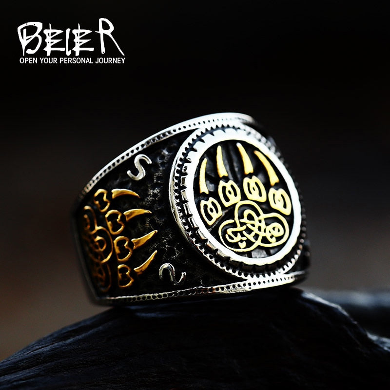 Beier Fashion Viking Rune Pattern Bear claw Celtic knot Ring Stainless Steel Mens Punk Jewelry BR8-739