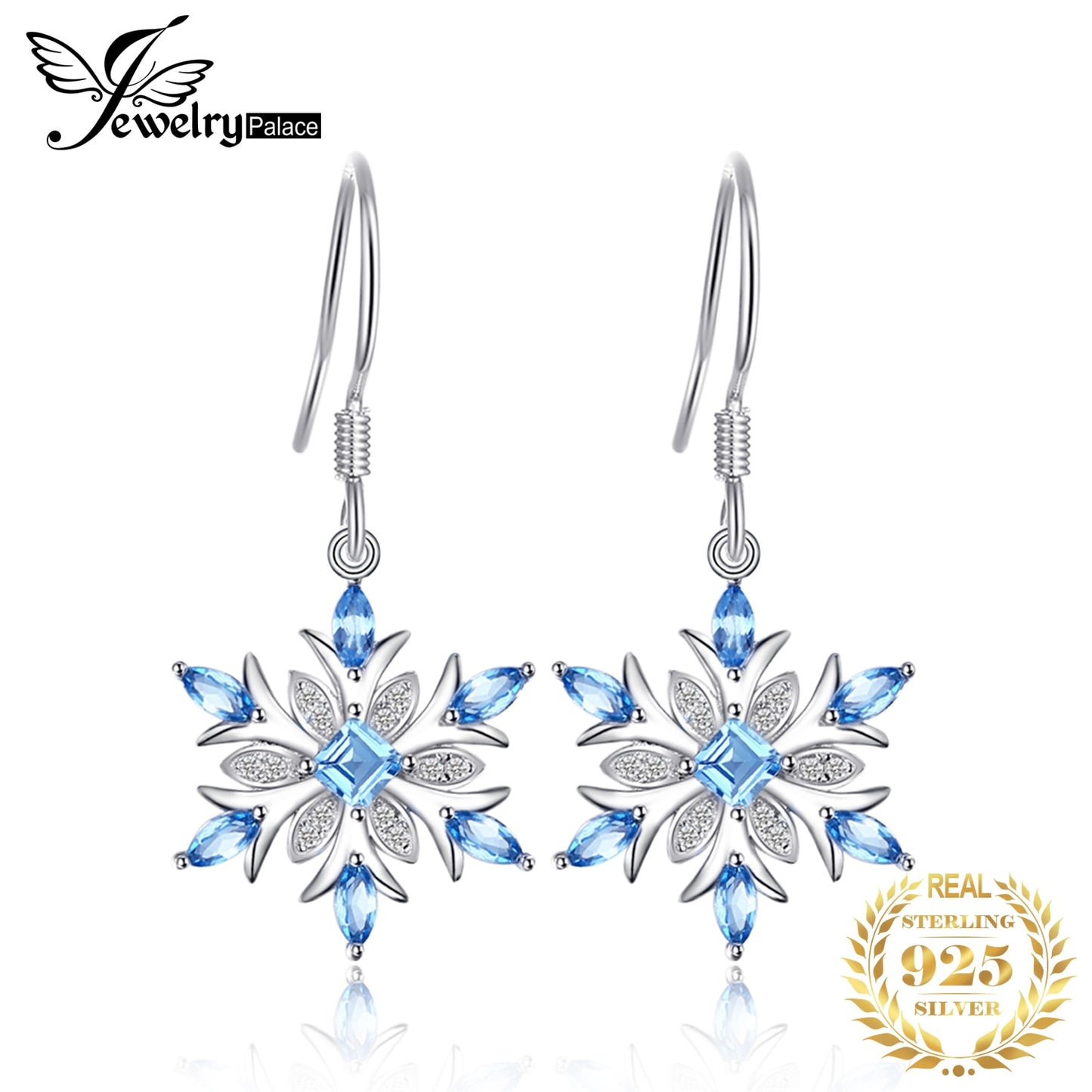 JewelryPalace Snowflake Genuine Blue Topaz 925 Sterling Silver Drop Earrings for Women Gemstone Fine Jewelry Anniversary Gift Default Title
