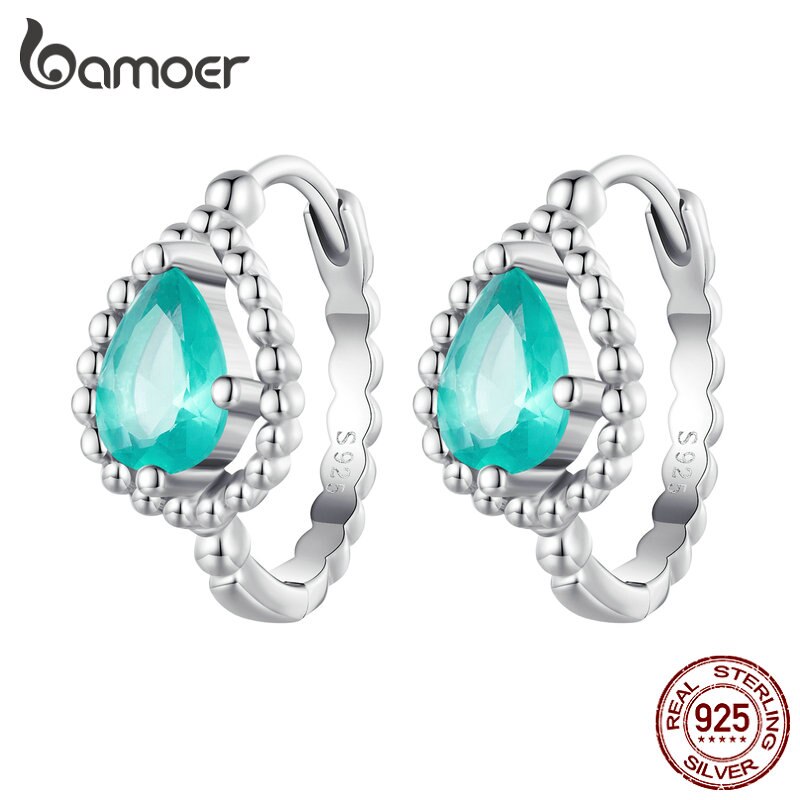 Bamoer Authentic 925 Sterling Silver Blue-green Dewdrop Ear Buckles for Women Birthday Gift Pave Setting CZ Fine Jewelry BSE783 Default Title