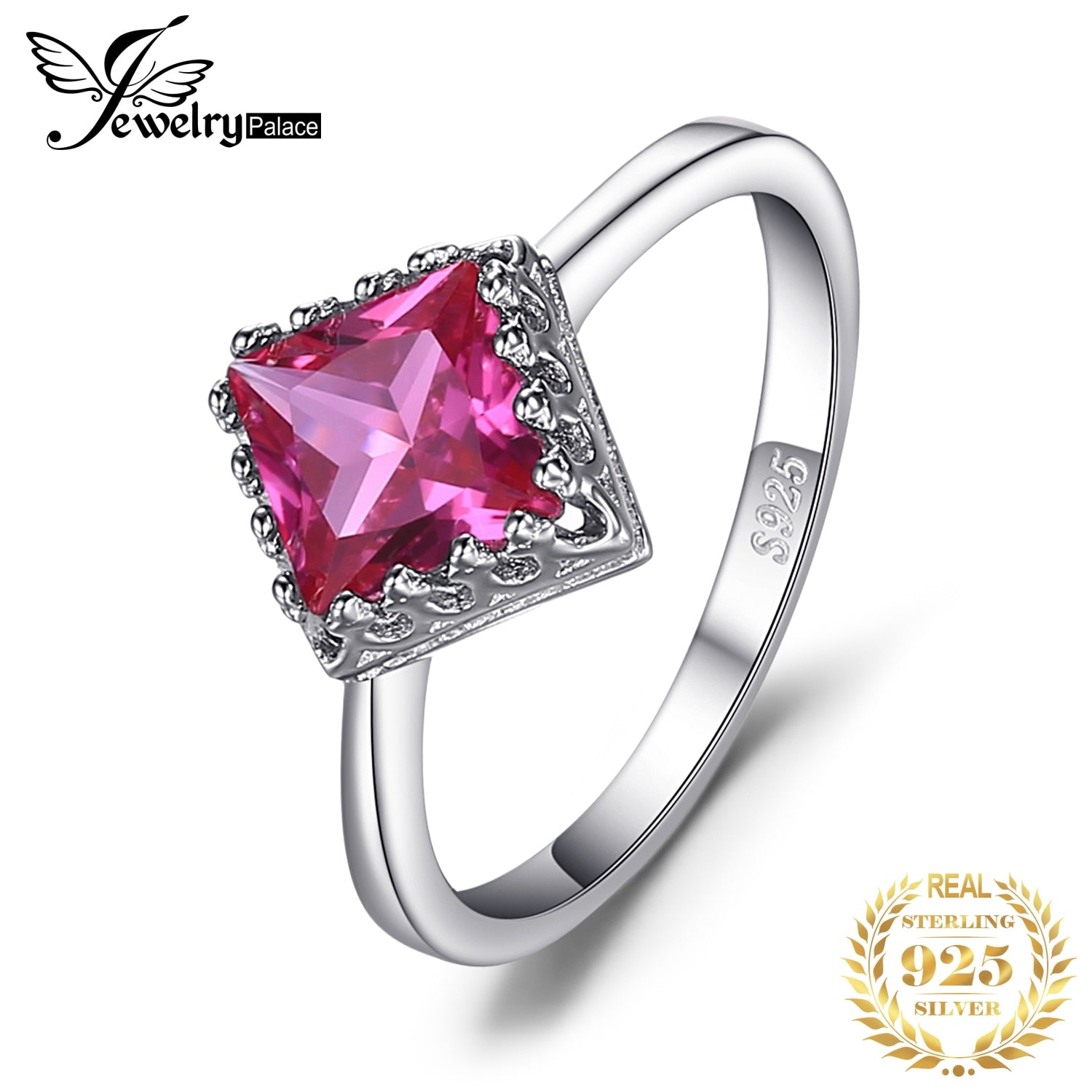JewelryPalace Classic 1.4ct Square Created Pink Sapphire 925 Sterling Silver Engagement Ring for Woman Gemstone Fine Jewelry
