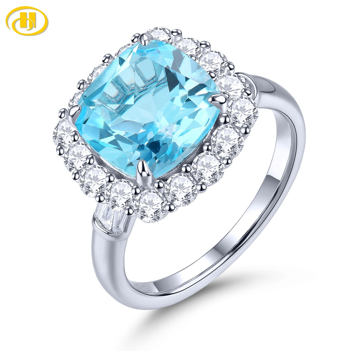 Natural Sky Blue Topaz Sterling Silver Rings Cushion Design 2.5 Carats Women Classic Jewelry S925 Anniversary Birthday Gifts