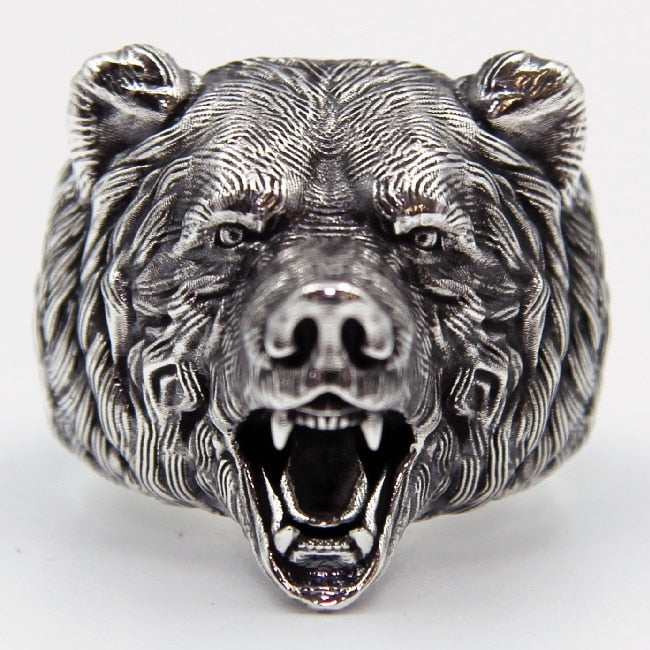 New Fashion Big Black Bear Animal Head Rings for Men Luxury Domineering Punk Ring Wedding Engagement Ring Party Jewelry Gift Silver Plated
