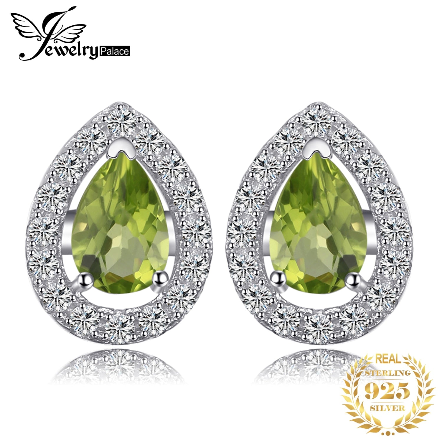JewelryPalace Pear Natural Green Peridot 925 Sterling Silver Stud Earrings for Women Fashion Gemstone Jewelry Party Accessories Default Title
