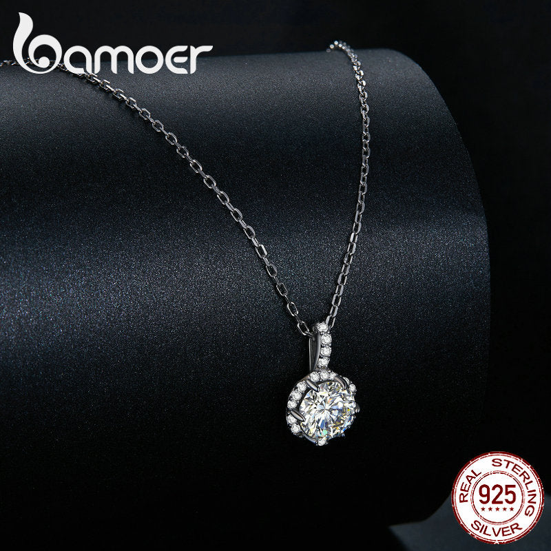 Bamoer D Color VVS1 EX 1CT Moissanite Pendant Necklace for Women 925 Sterling Silver Wedding Engagement Fine Jewelry MSN007