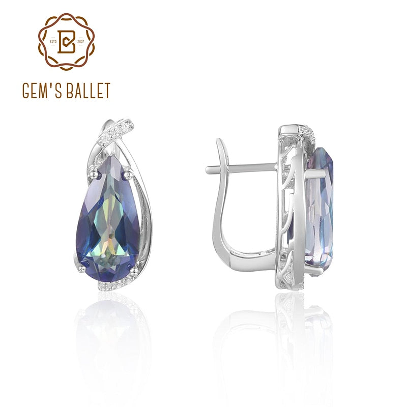 GEM&#39;S BALLET 8x16m Pear Shape Blueish Mystic Quartz Classic Birthstone Clip Halo Earrings in Sterling Silver Women&#39;s Earrings