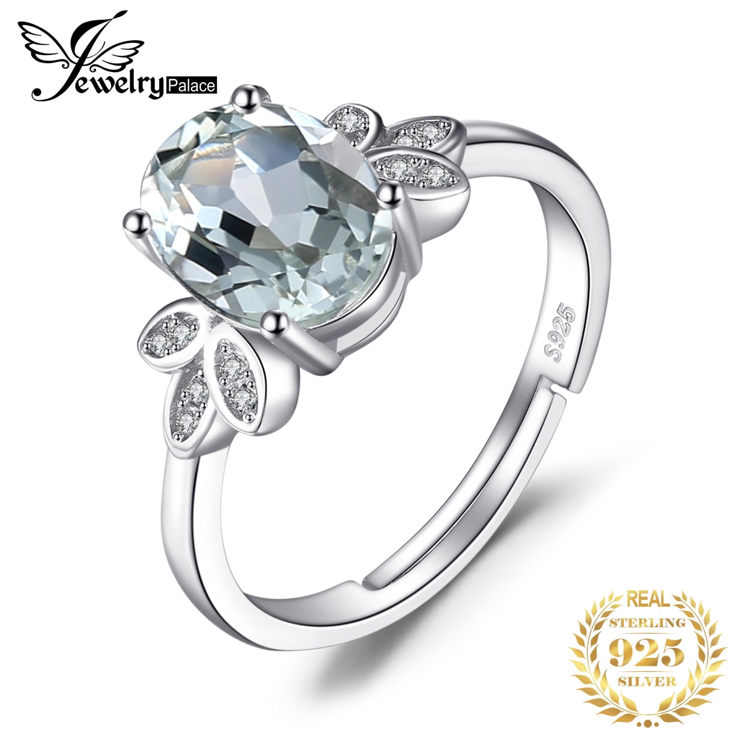 JewelryPalace 1.8ct Natural Green Amethyst 925 Sterling Silver Open Adjustable Ring for Woman Gift Yellow Gold Rose Gold Plated