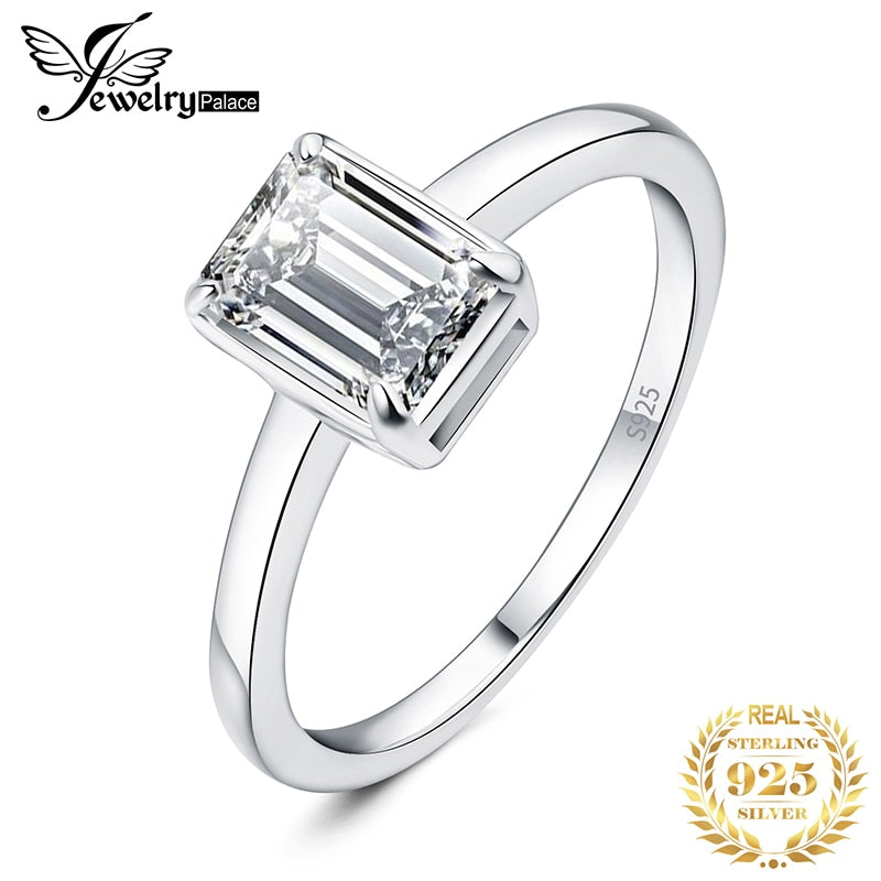 JewelryPalace Moissanite D Color 1ct Emerald Cut 925 Sterling Silver Solitaire Wedding Ring for Woman Yellow Rose Gold Plated