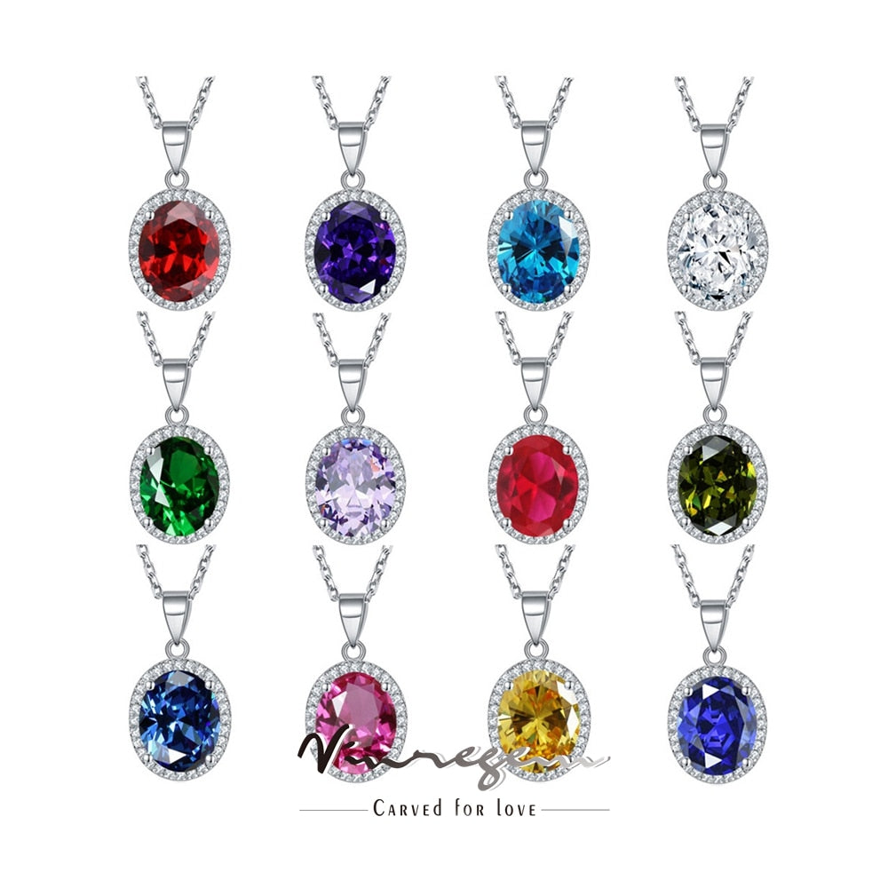 Vinregem Oval Cut 3CT Lab Created Sapphire Gemstones Fine Pendant Necklaces for Women 925 Sterling Silver Jewelry
