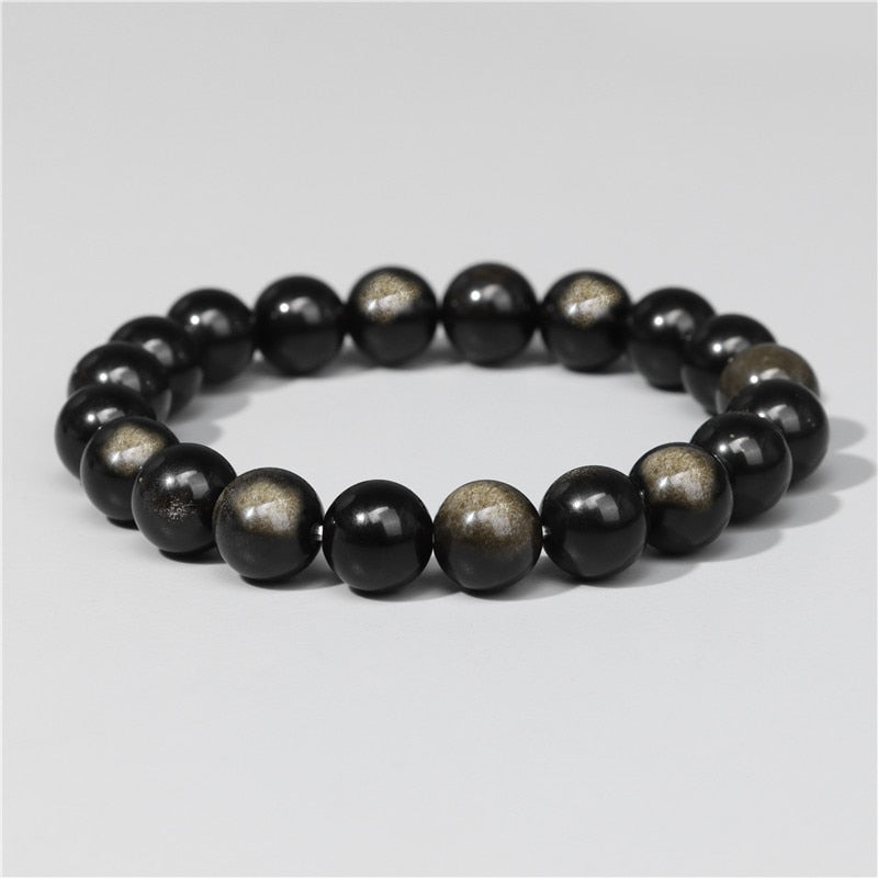 Black Gold Color Obsidian Beaded Stretch Bracelets 6-12mm Natural Stone Beads Bracelet Bangles Women Men Charm Energy Jewelry