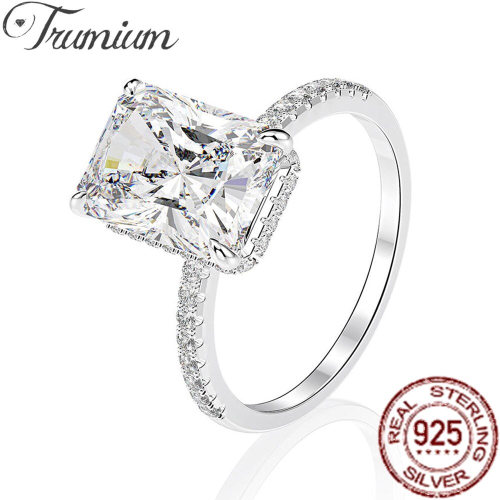 Trumium 3CT 925 Sterling Sliver Engagement Rings for Women Radiant Cut Cubic Zirconia Wedding Band CZ Promise Ring 7*9mm