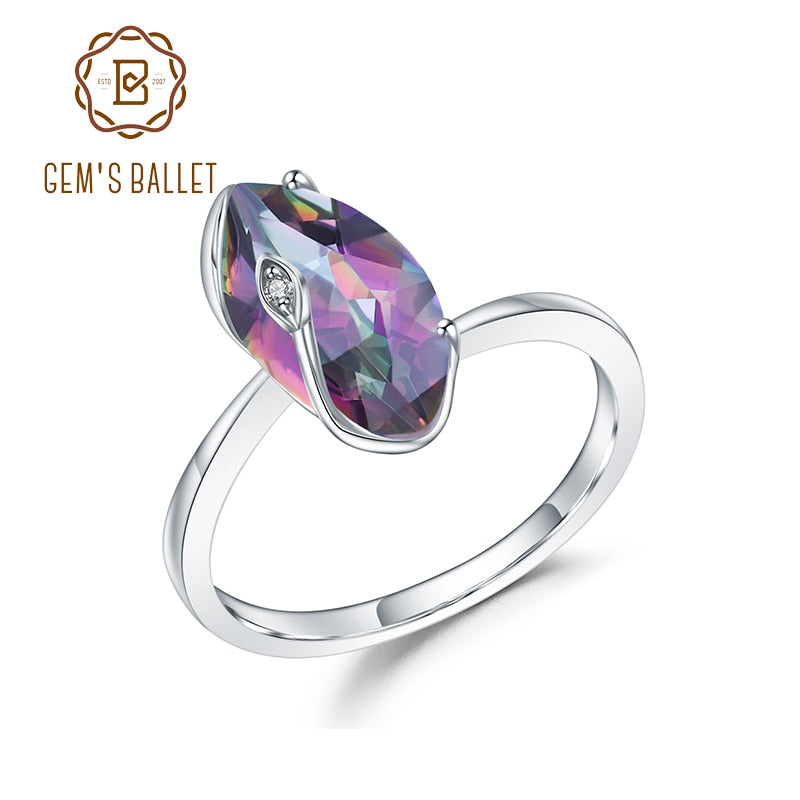 GEM&#39;S BALLET 2.49Ct Marquise Natural Rainbow Mystic Quartz 925 Sterling Silver Gemstone Vintage Rings For Women Fine Jewelry