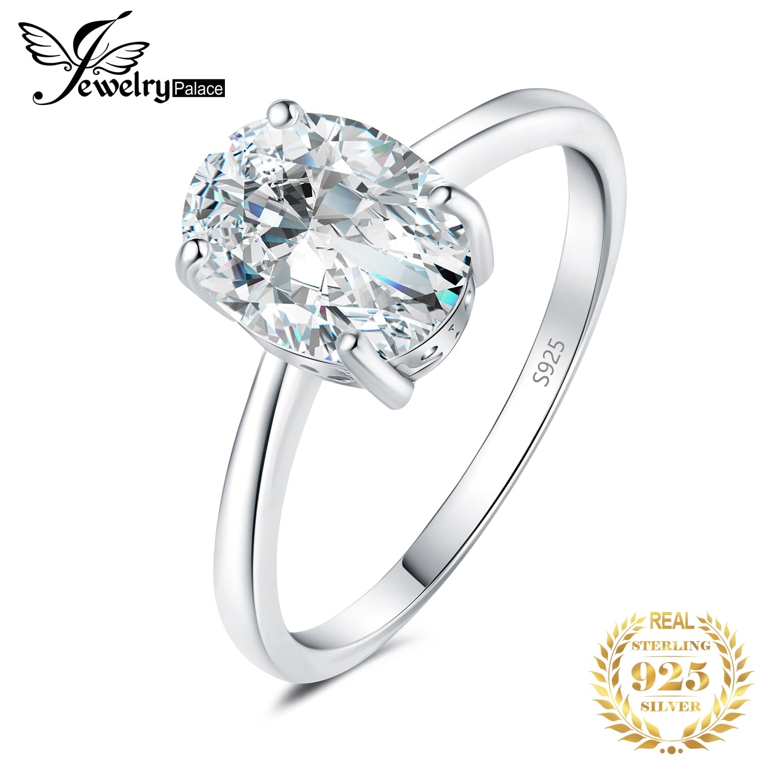 JewelryPalace Moissanite D Color 1ct 2ct Oval S925 Sterling Silver Solitaire Wedding Ring for Woman Yellow Rose Gold Plated