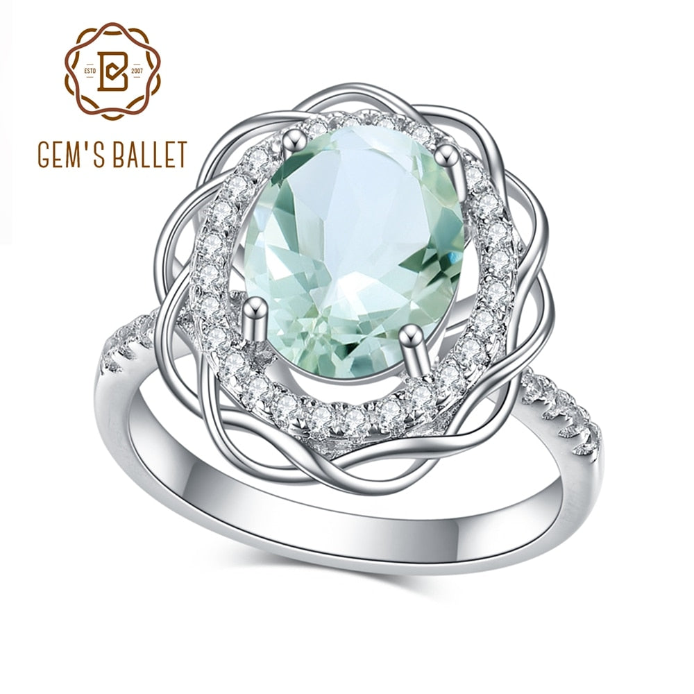 GEM&#39;S BALLET 925 Sterling Silver Green Amethyst Oval Cut Wedding Ring Fashion Fine Jewelry Gift For Women Wholesale Anniversary