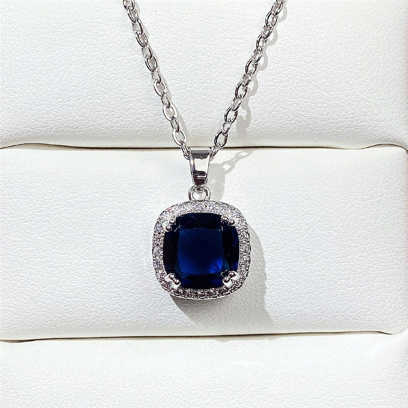 CAOSHI Graceful and Generous Lady Pendant Necklace with Dark Blue Zirconia Temperament Accessories for Anniversary Ceremony