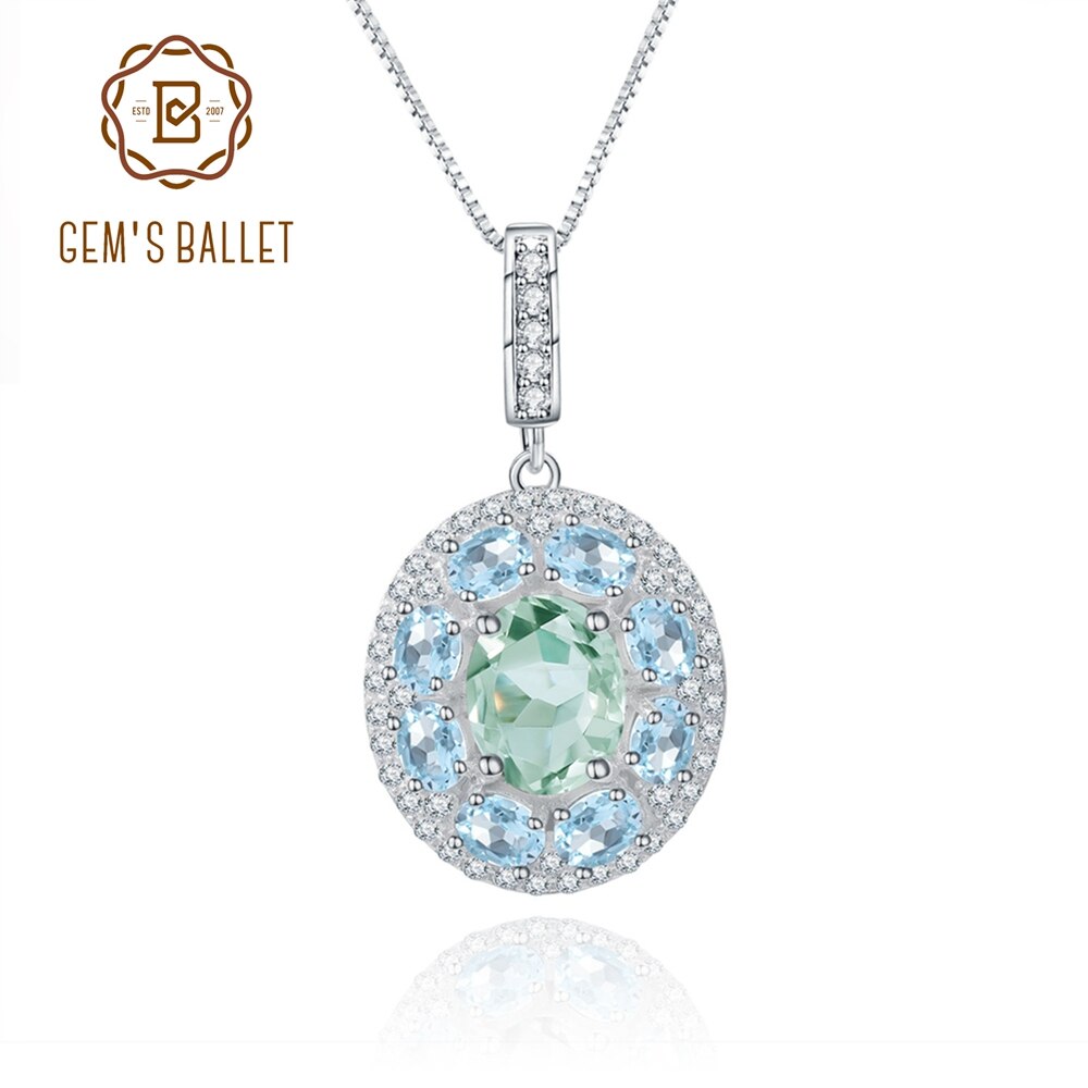 Gem&#39;s Ballet Vintage Pendant Necklace For Women Choker Chain Necklace Engagement Fine Jewelry Green Amethyst Sky Blue Topaz