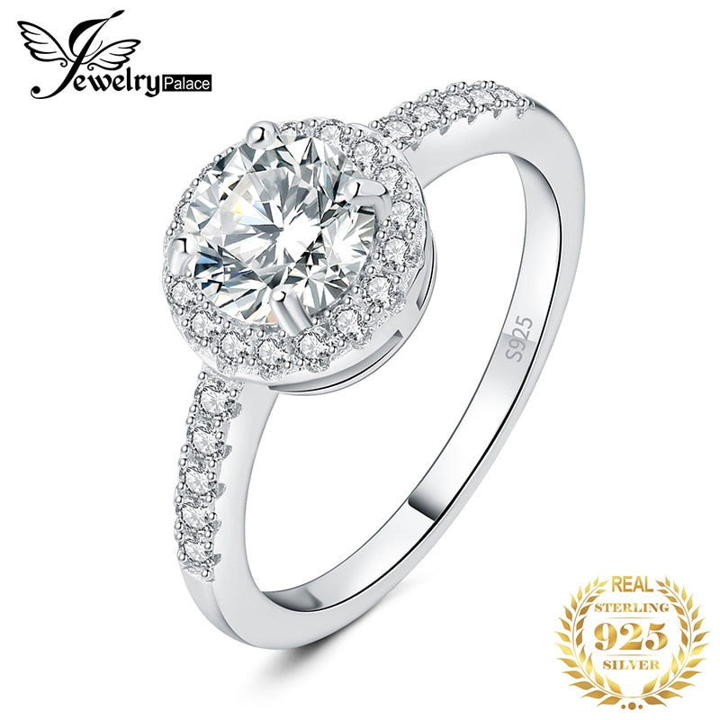 JewelryPalace Moissanite D Color 1ct Round 925 Sterling Silver Wedding Engagement Halo Ring for Woman Yellow Rose Gold Plated